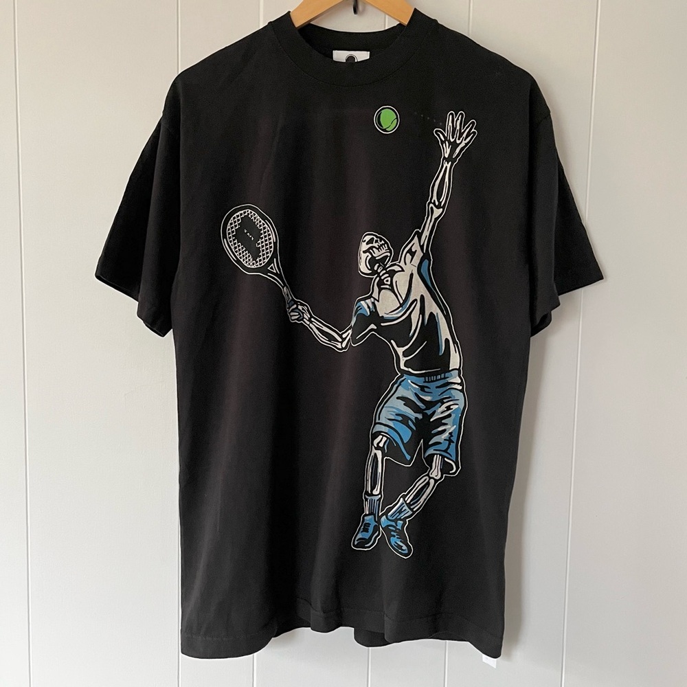 Warren Lotas Prince Tennis Graphic shirt Black Skeleton Agassi USA Dave Grutman